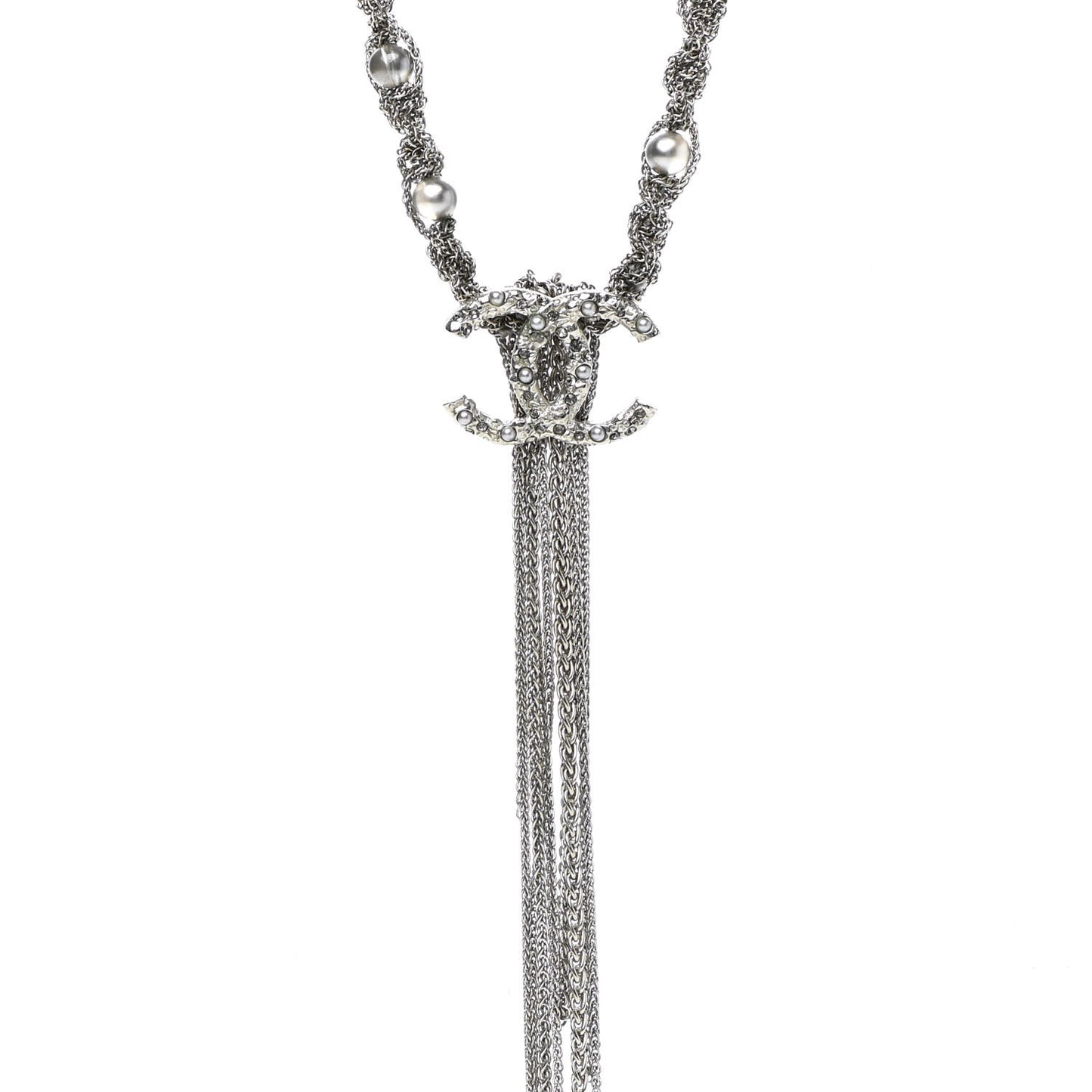 Crystal Pearl Chain Necklace Gray