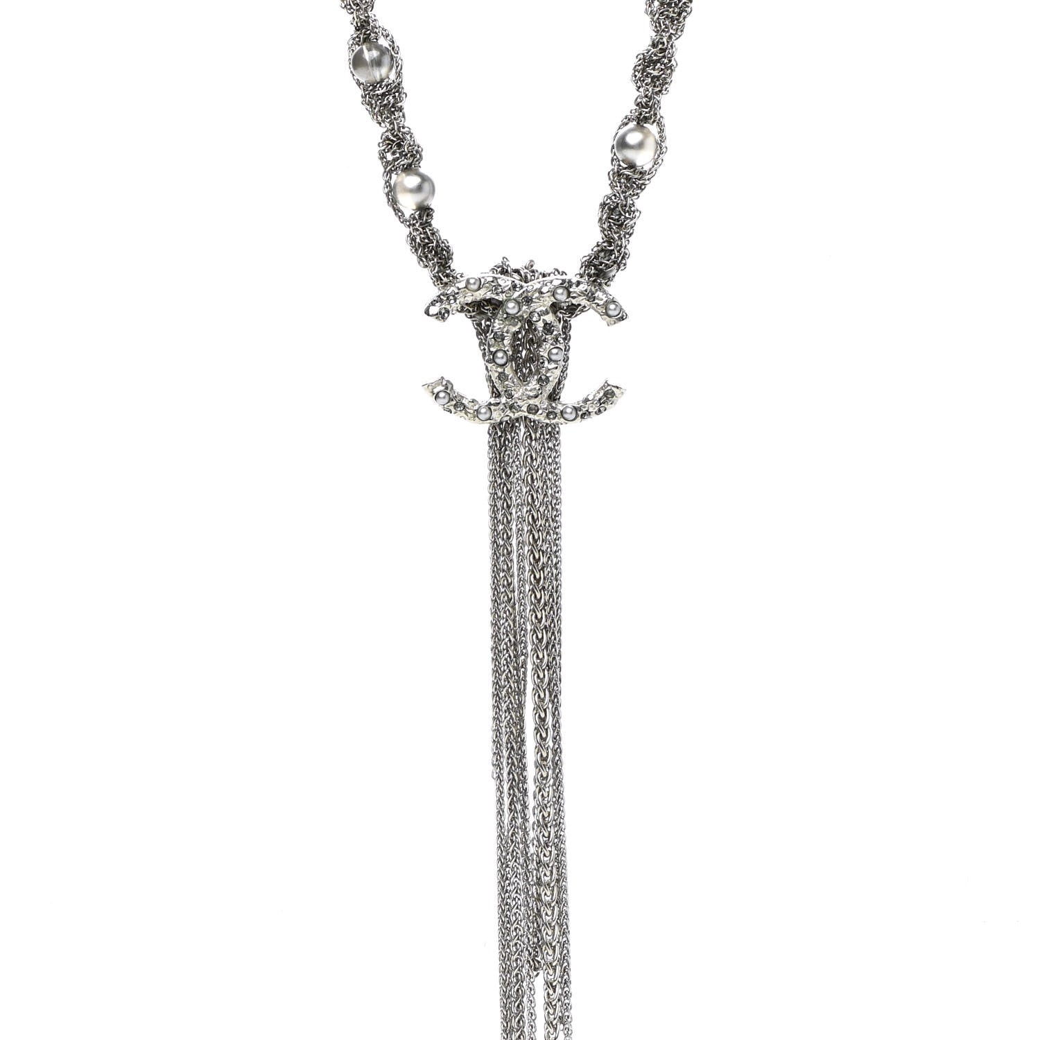 Chanel Crystal Pearl Chain Necklace Gray 4 of 6