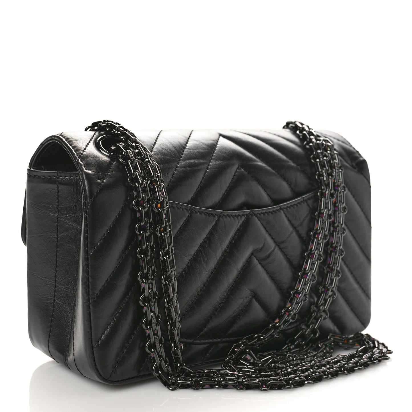 Aged Calfskin Chevron Quilted 2.55 Reissue Mini Flap So Black