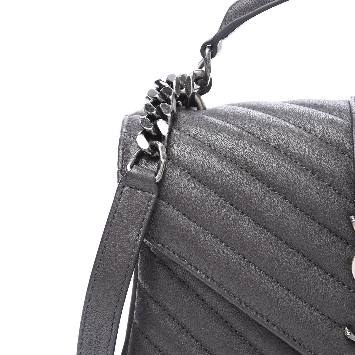 Saint Laurent Sheepskin Matelasse Chevron Monogram Medium College Bag Asphalt 12 of 12