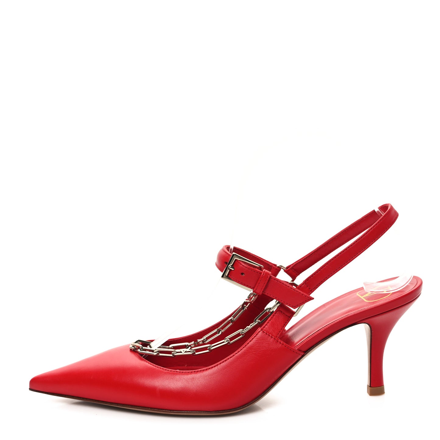 Smooth Calfskin Chain Slingback Pumps 36.5 Red