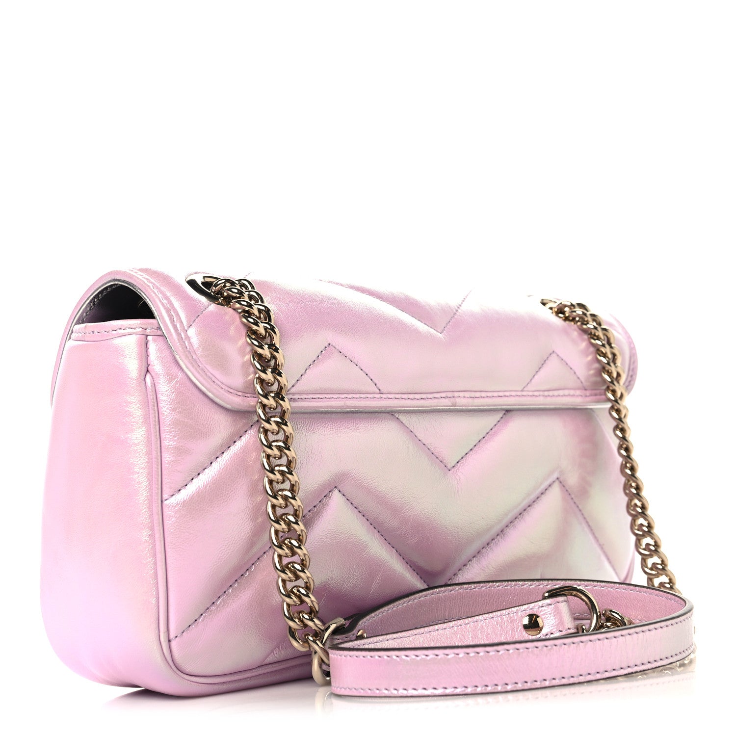 Gucci Iridescent Nappa Chevron Matelasse Small GG Marmont Shoulder Bag Iridescent Escape Pink 3 of 11