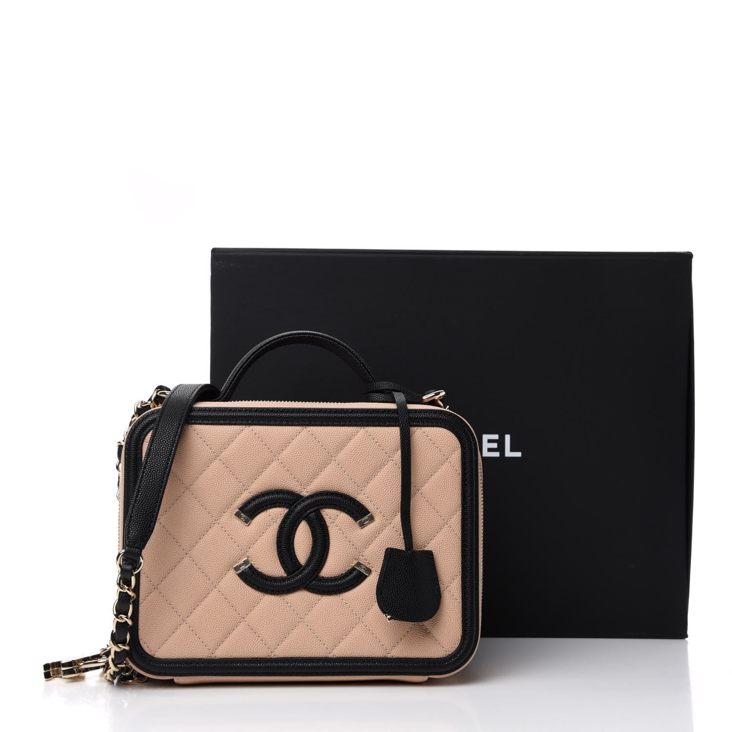 Chanel Caviar Quilted Medium CC Filigree Vanity Case Beige Black 11 of 11