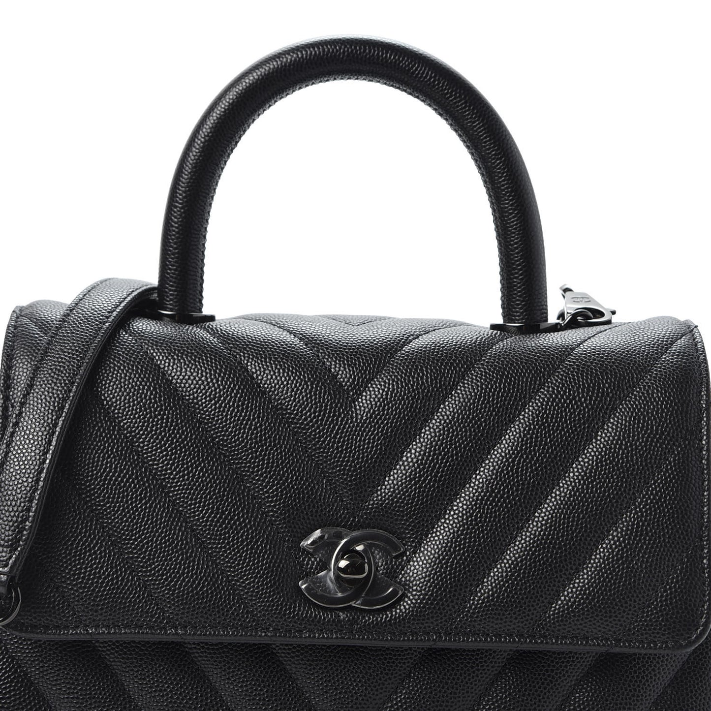 Caviar Chevron Quilted Mini Coco Handle Flap So Black