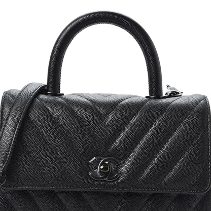 Chanel Caviar Chevron Quilted Mini Coco Handle Flap So Black 9 of 10