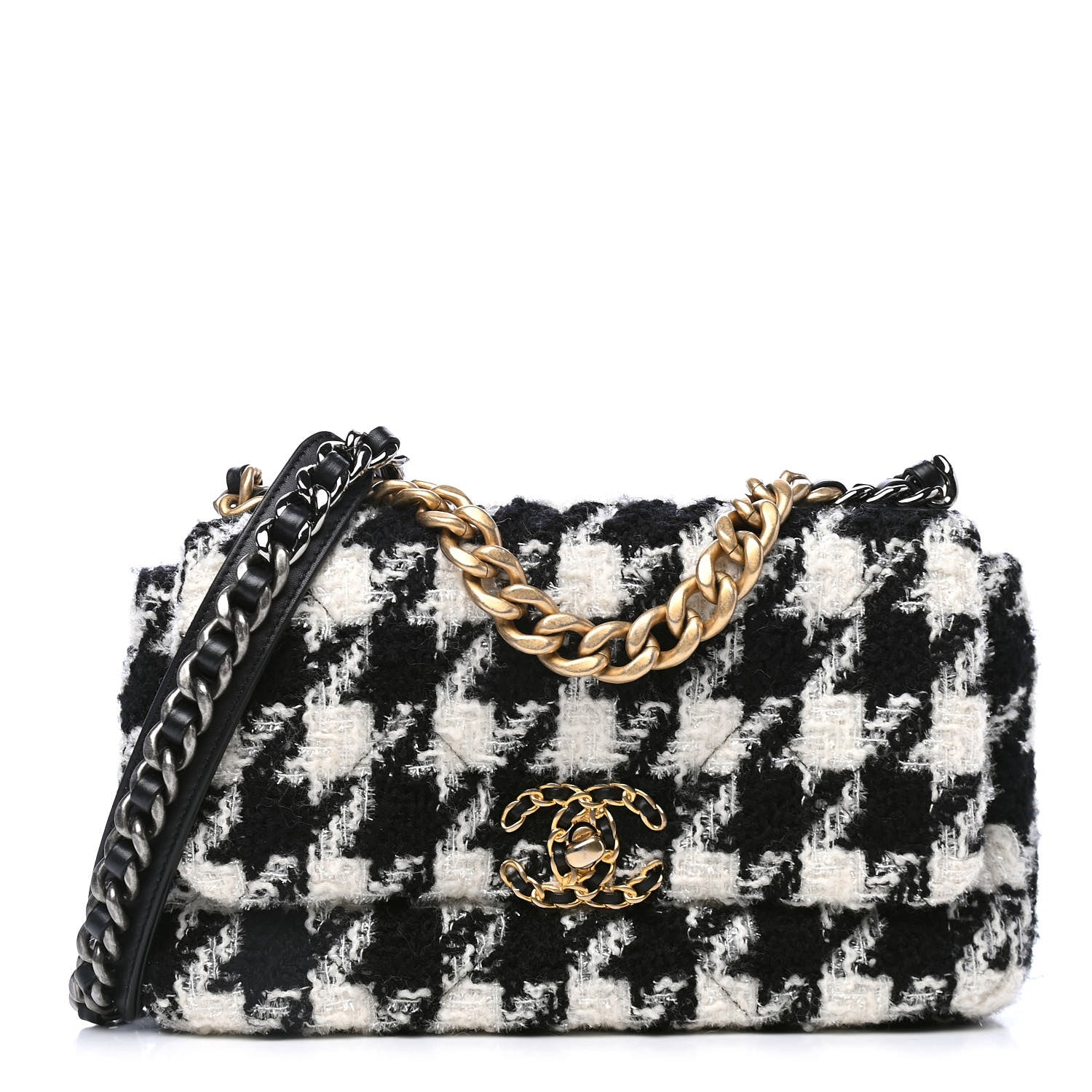 Chanel Tweed Quilted Medium Chanel 19 Flap Black Ecru White 1 of 4
