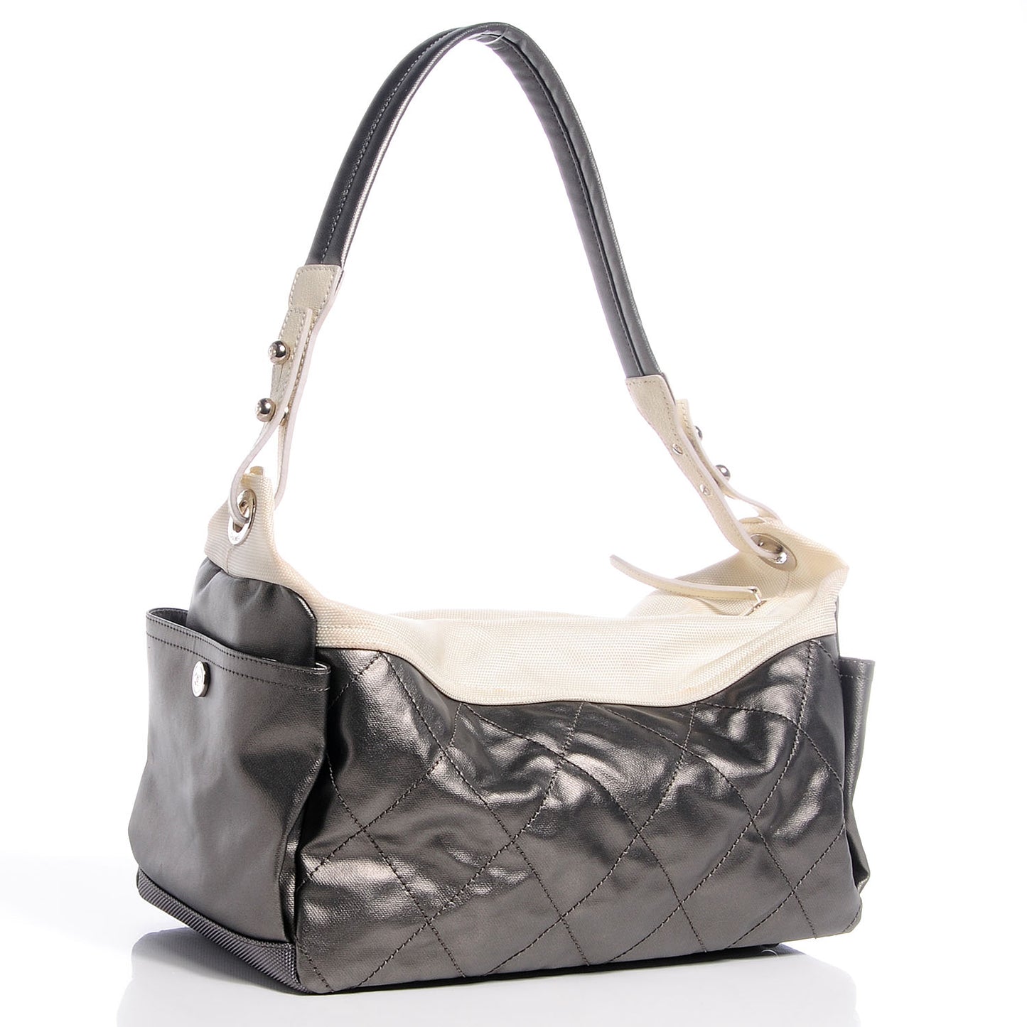 Coated Canvas Paris Biarritz Hobo Silver