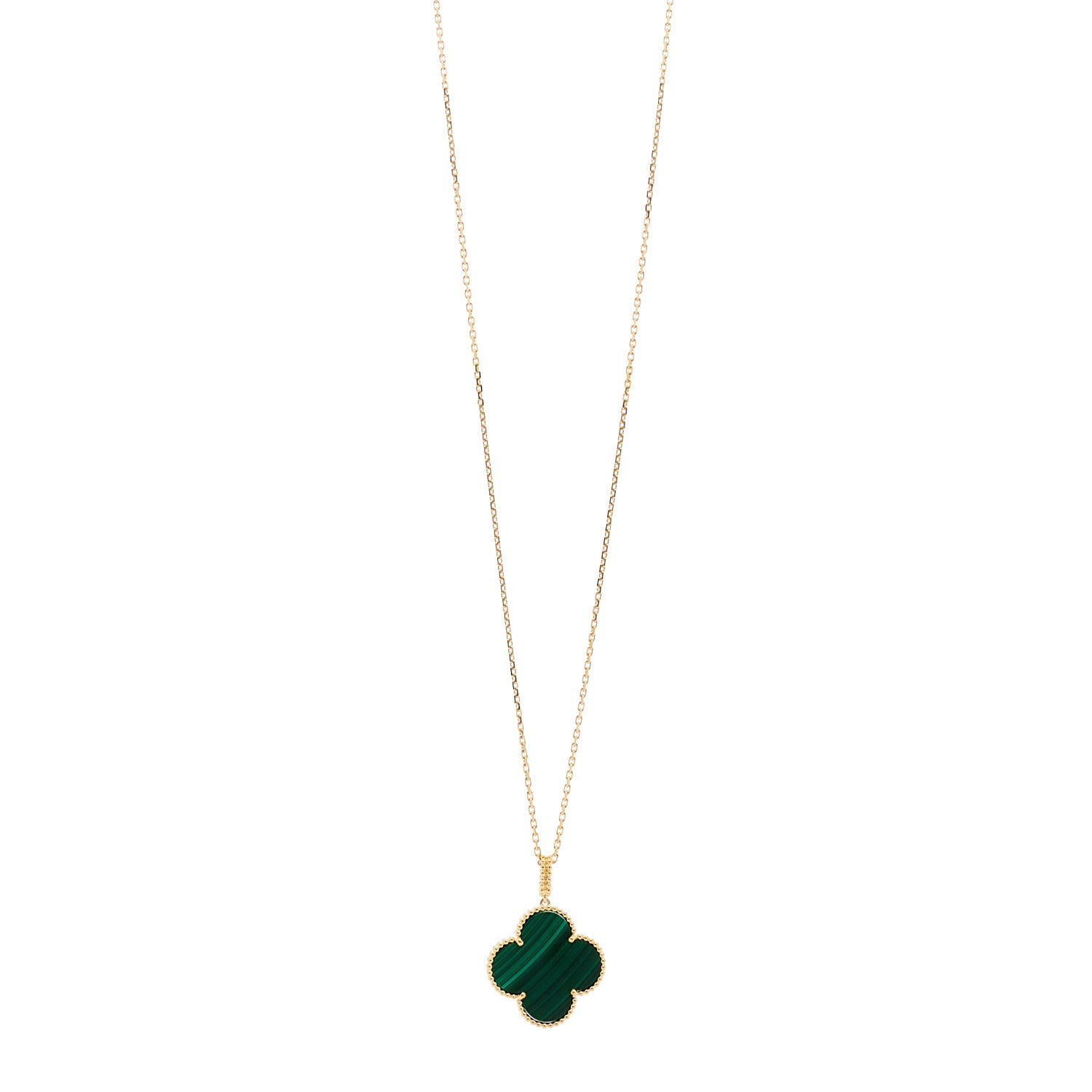 Van Cleef & Arpels 18K Yellow Gold Malachite Magic Alhambra Pendant Necklace 1 of 6