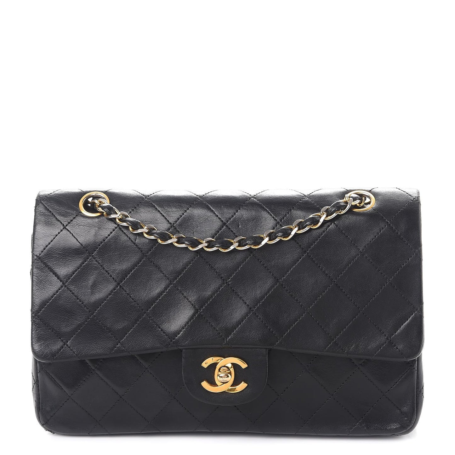 Lambskin Quilted Medium Double Flap Black
