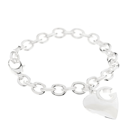 Gucci Sterling Silver G Heart Charm Link Bracelet 1 of 6