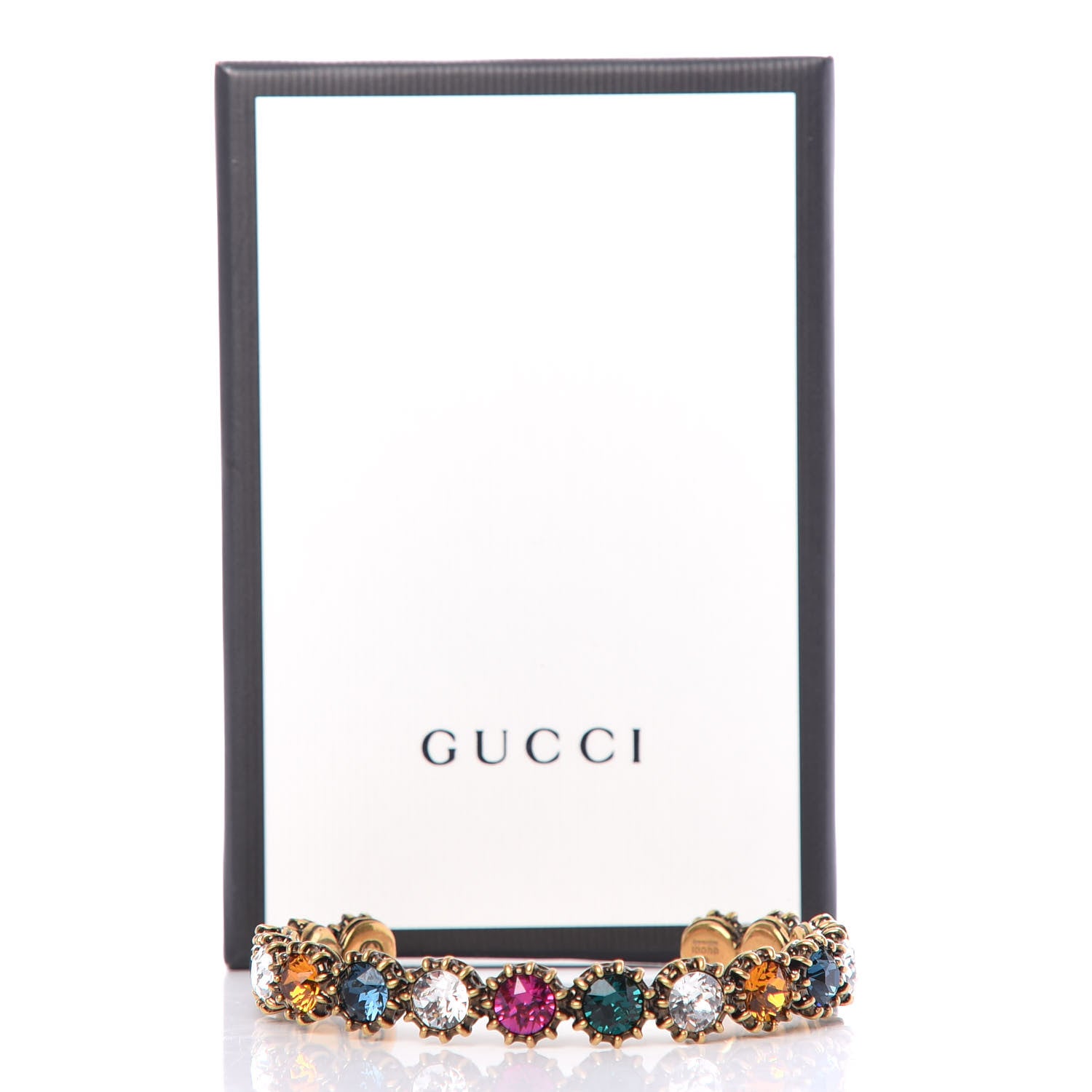 Gucci Metal Crystal Feline Cuff 18 Aged Gold Multicolor 8 of 8
