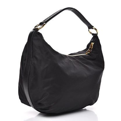 Prada Tessuto Nylon Calfskin Hobo Black 2 of 9
