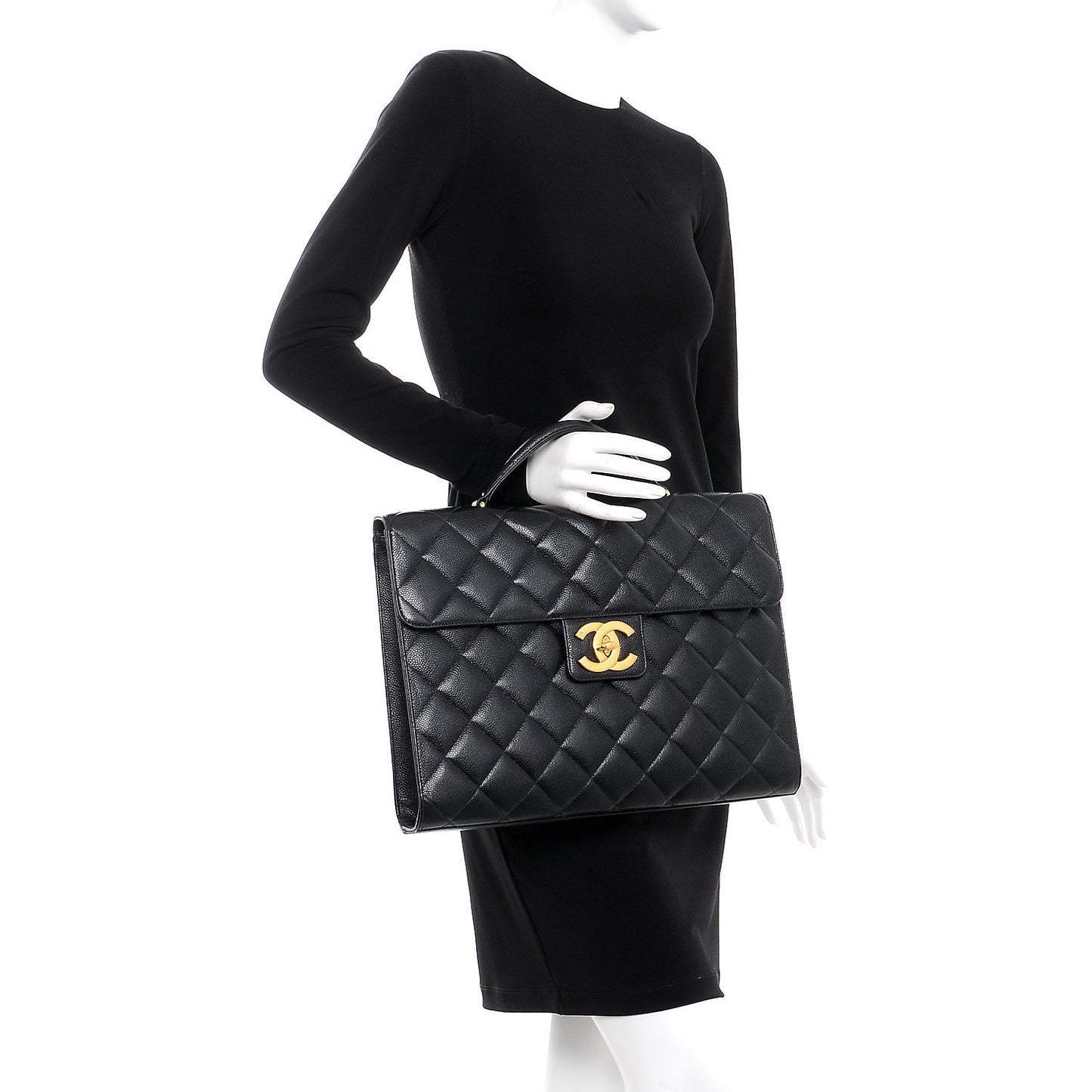 Caviar Quilted Briefcase Laptop Bag Black