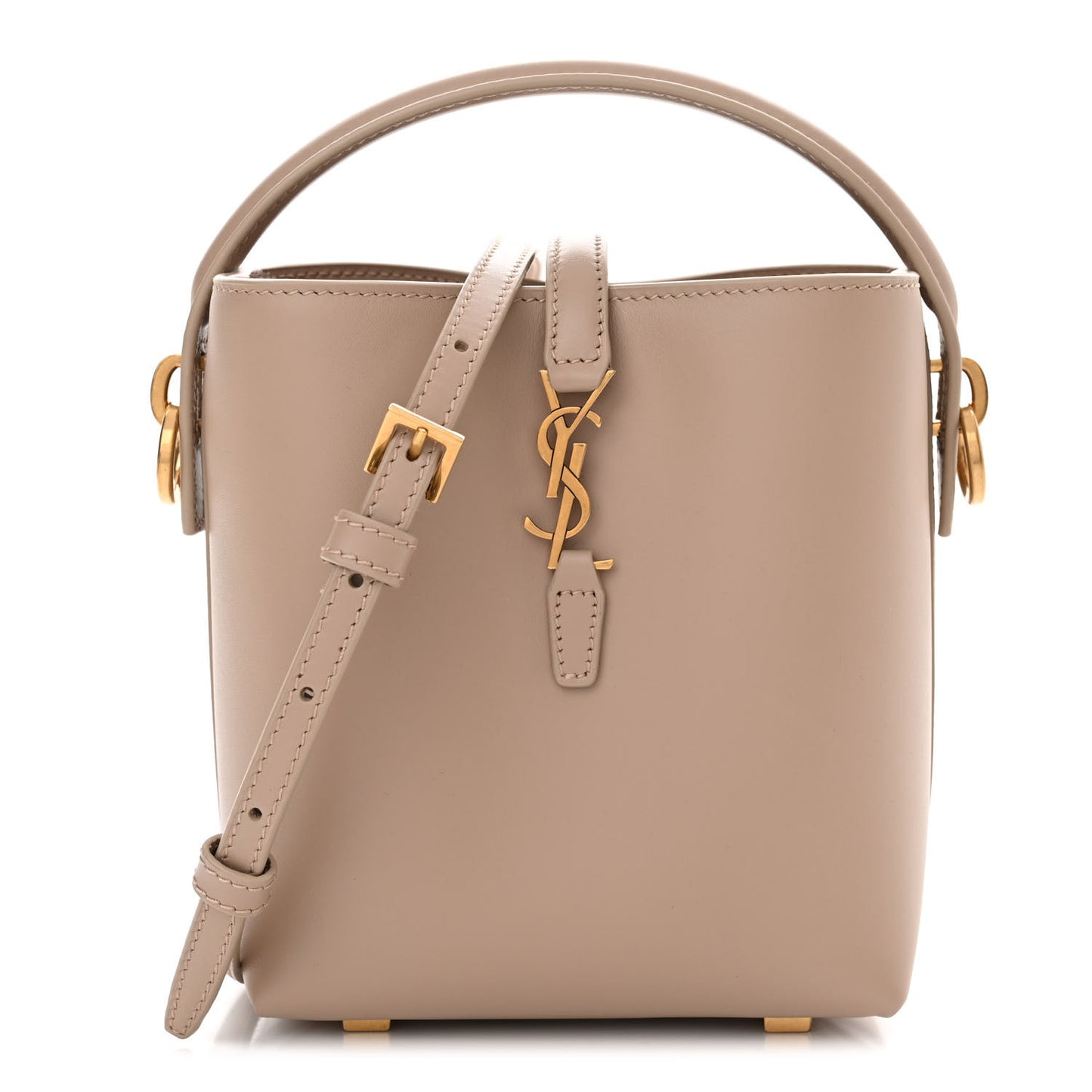 Shiny Calfskin Le 37 Mini Bucket Bag Dark Beige