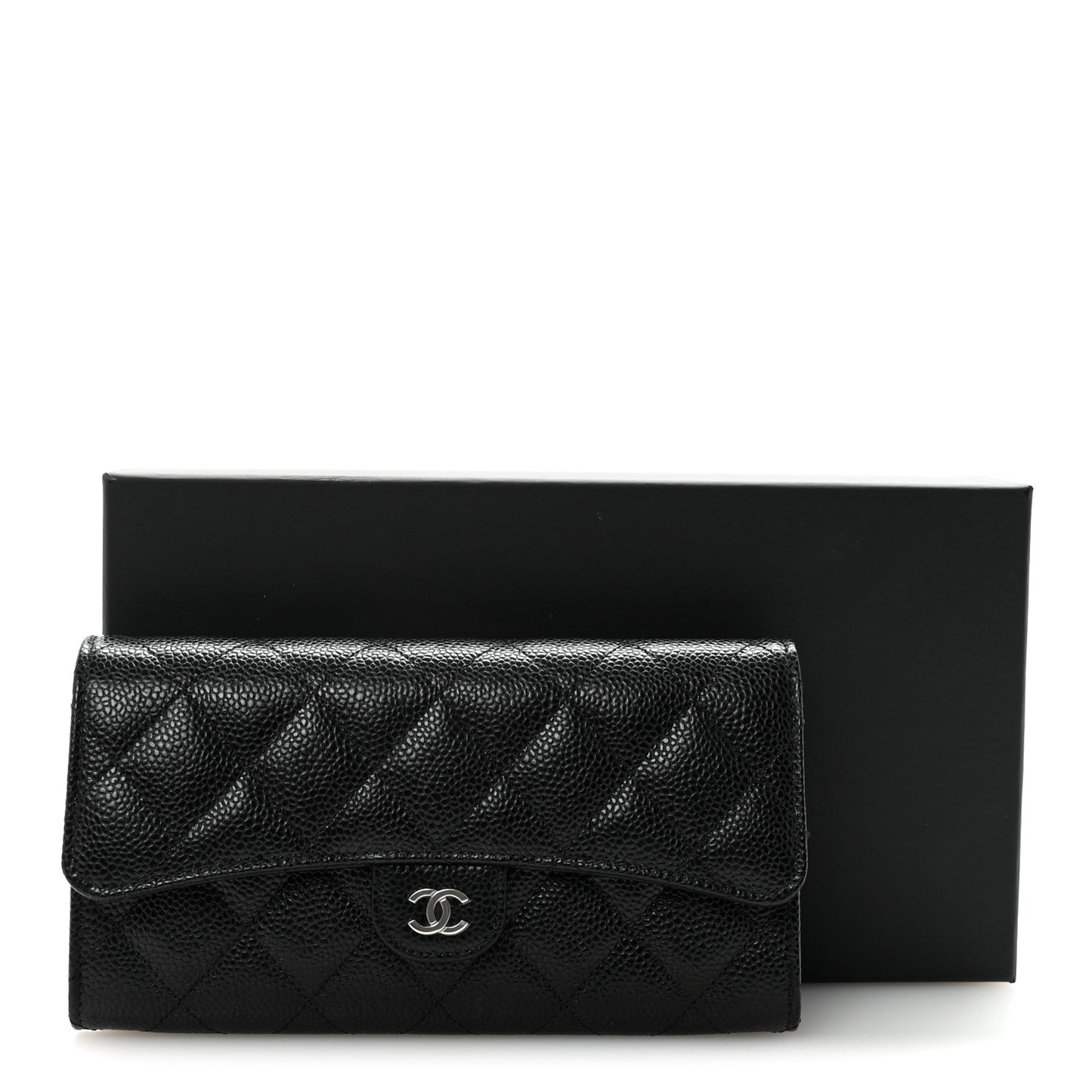 Caviar Quilted Large Gusset Flap Wallet Black
