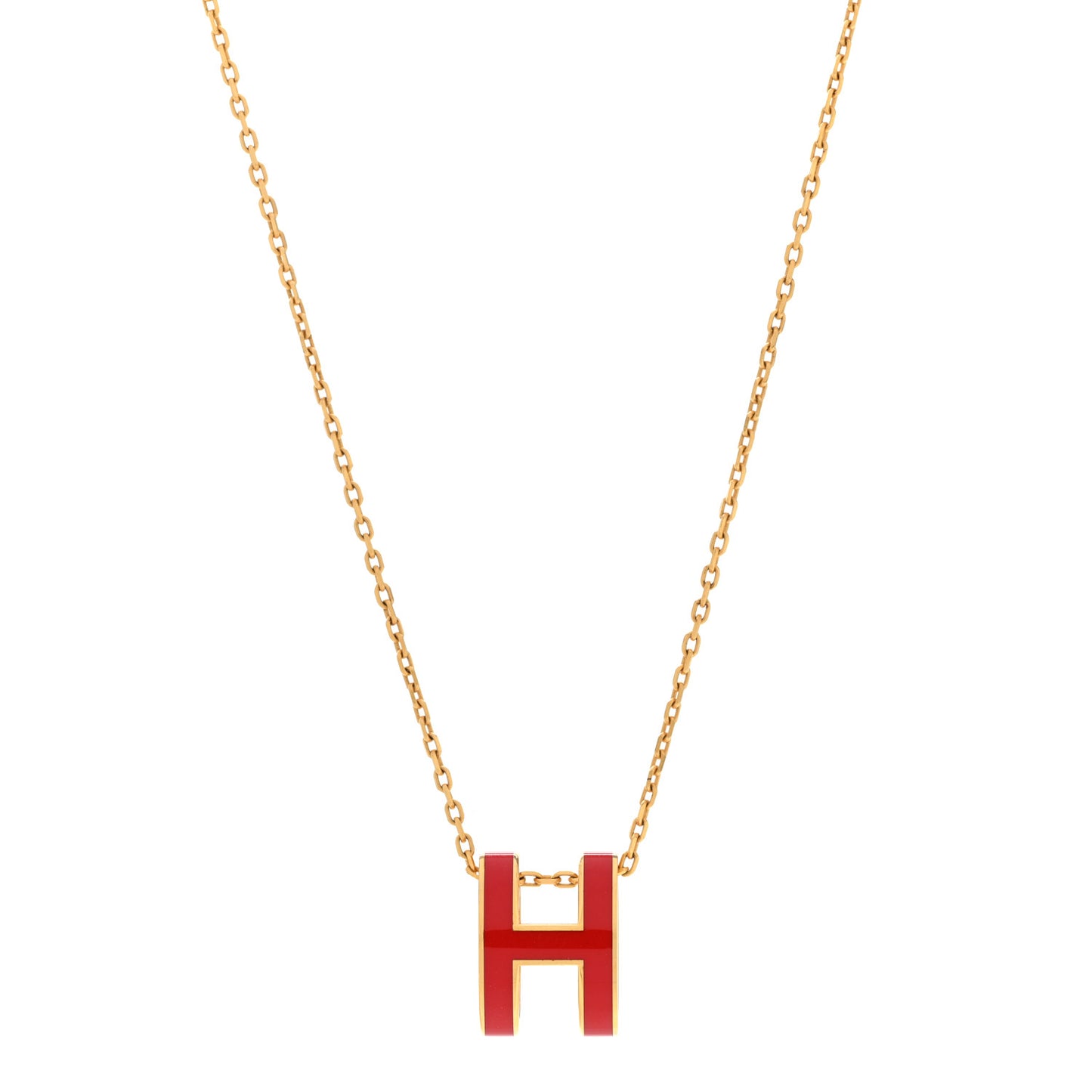 Lacquered Gold Pop H Pendant Necklace Rouge Vif