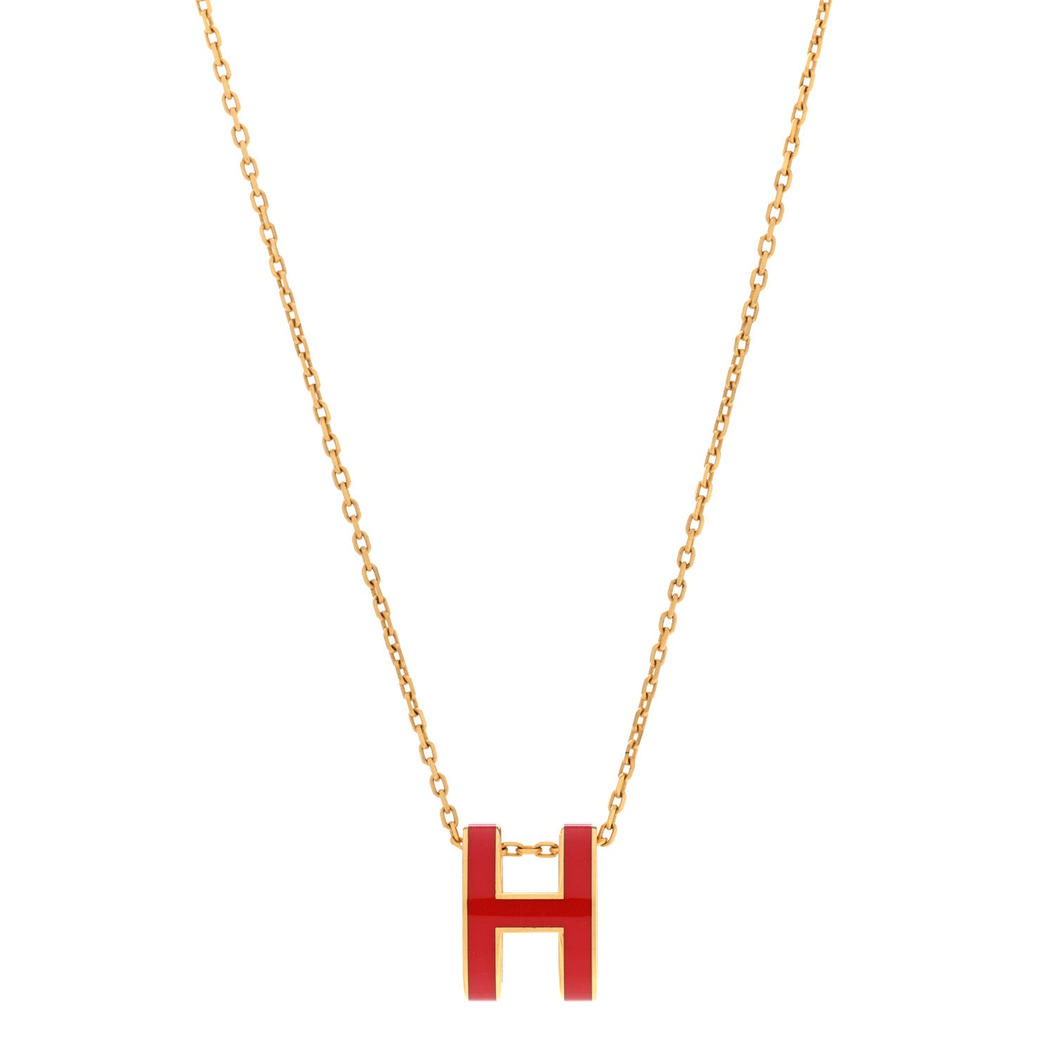 Hermes Lacquered Gold Pop H Pendant Necklace Rouge Vif 1 of 8