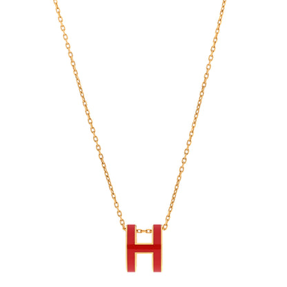 Hermes Lacquered Gold Pop H Pendant Necklace Rouge Vif 1 of 8