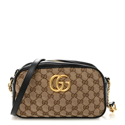 Gucci Monogram Matelasse Diagonal Small GG Marmont Chain Shoulder Bag Beige Black 1 of 11