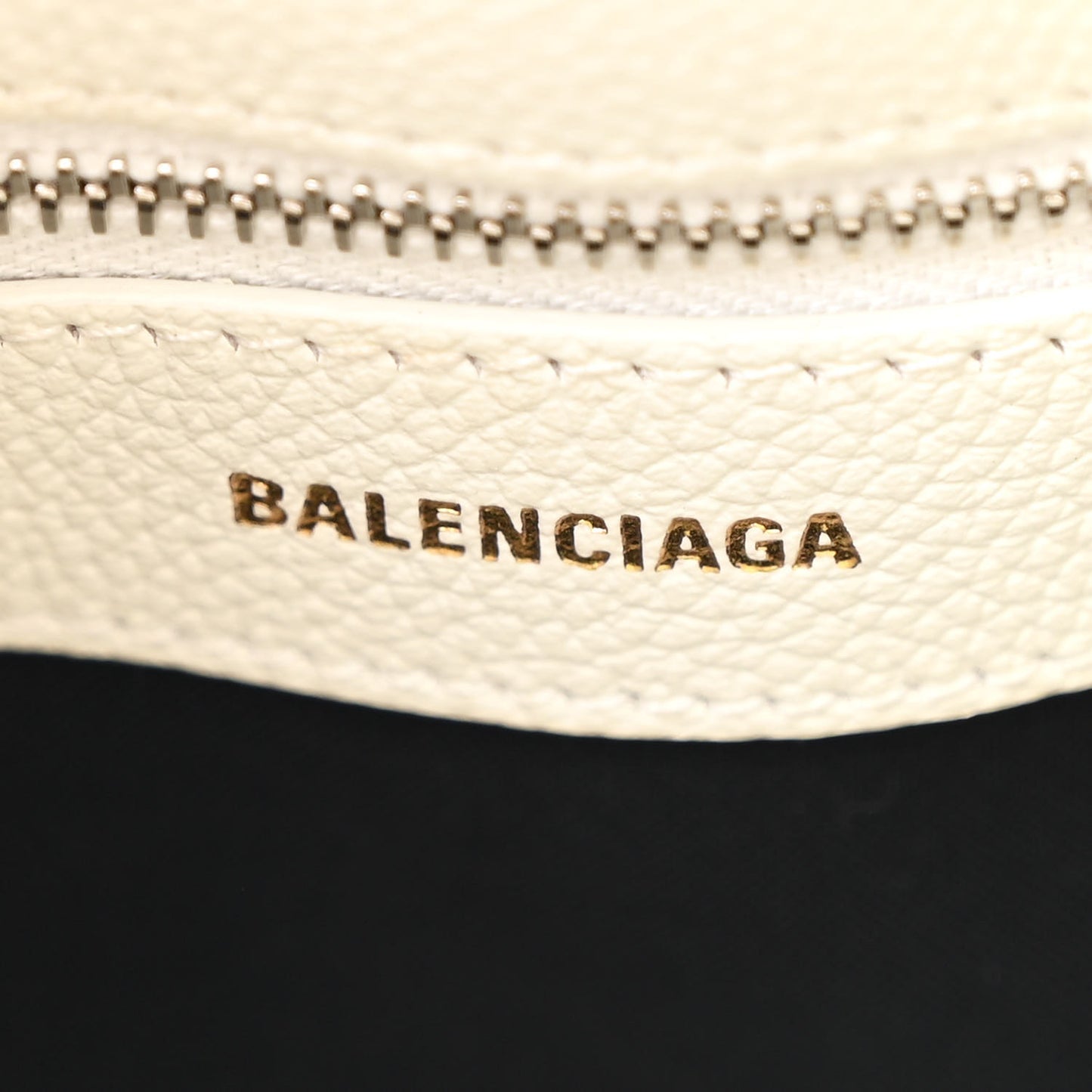 Signature Grained Calfskin Logo S Ville Top Handle Bag White Black