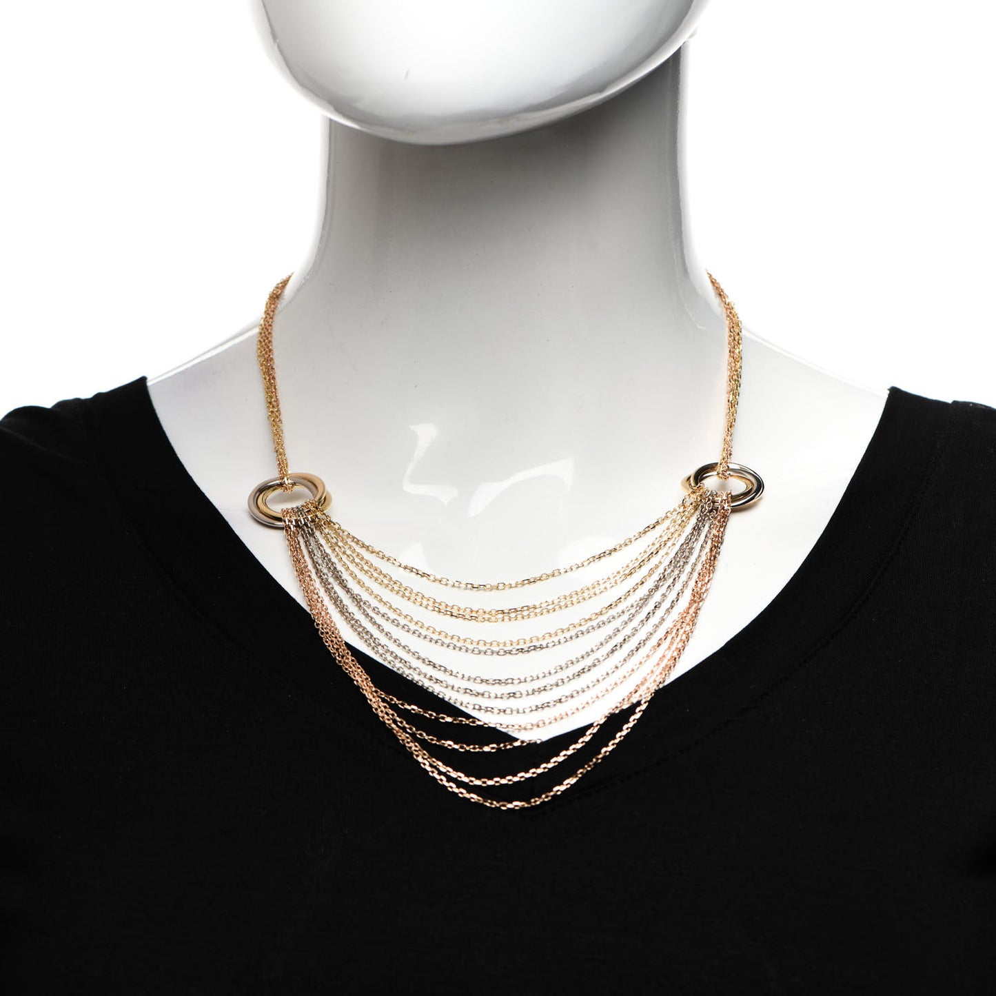 18K Pink Yellow White Gold Trinity Multi Strand Necklace