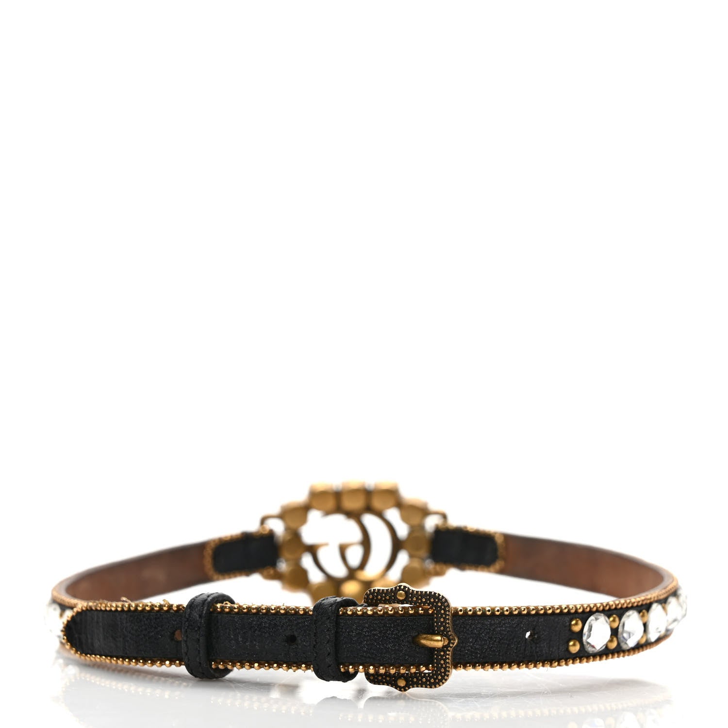 Gucci Calfskin Crystal Embellished Double G Choker Necklace Black 3 of 7