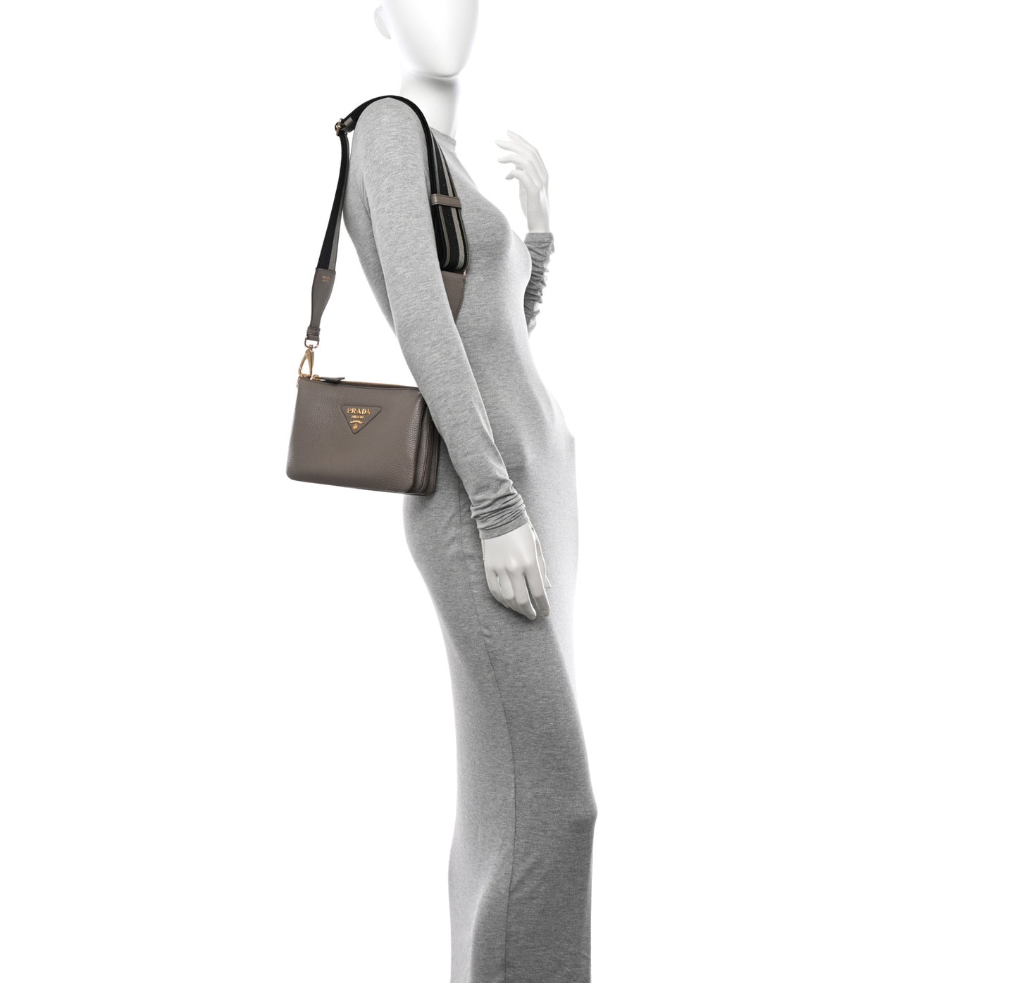 Vitello Daino Soft Mini Zippered Shoulder Bag Argilla