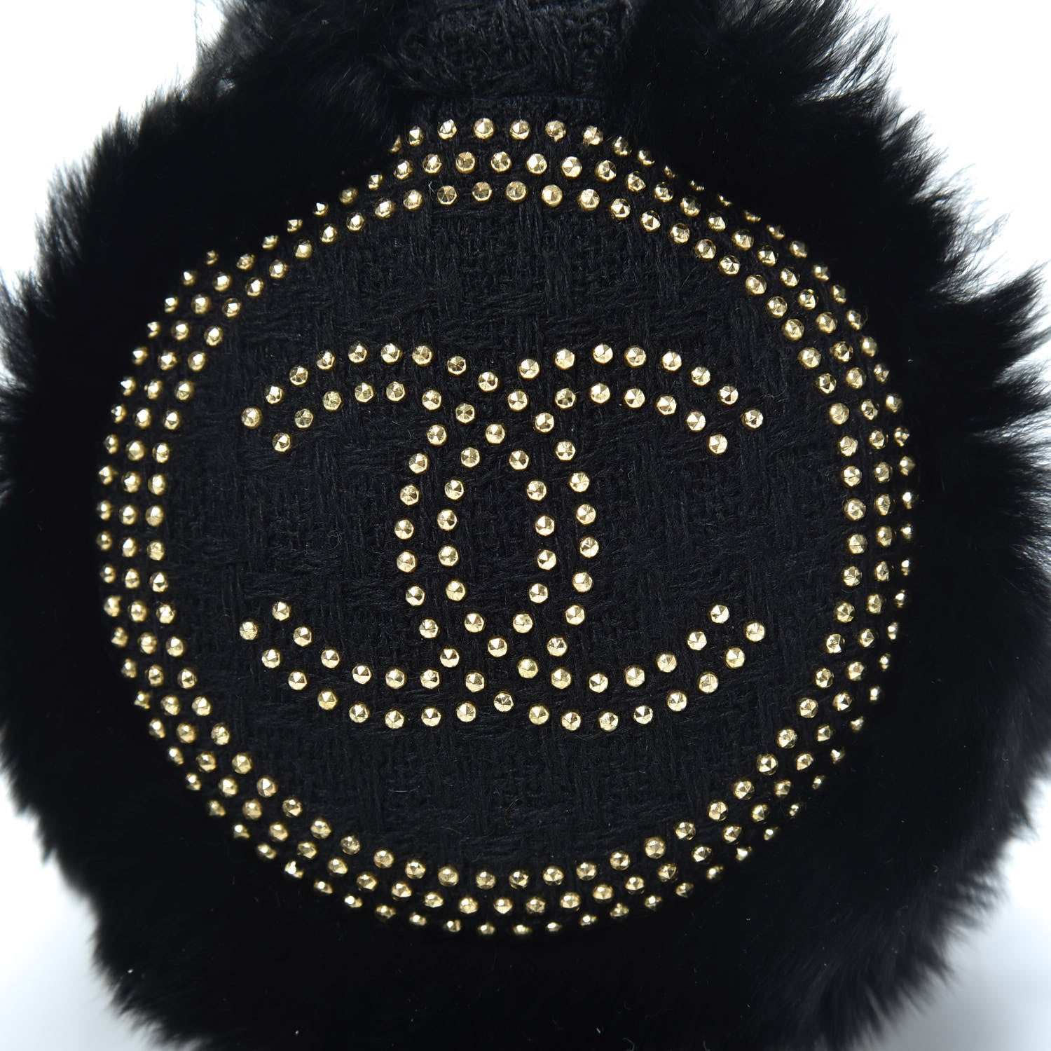 Chanel Shearling Tweed Studded CC Ear Muffs Black 4 of 5