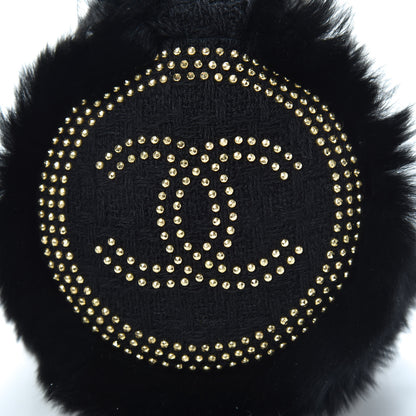 Chanel Shearling Tweed Studded CC Ear Muffs Black 4 of 5
