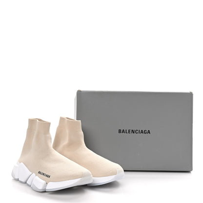 Balenciaga Technical 3D Recycled Knit Bi-Color Womens Speed 2.0 Transparent Sole Sneakers 38 38 Light Beige White 8 of 8