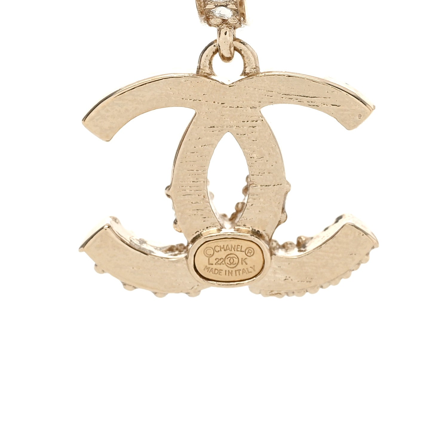 Chanel Crystal Bead CC Hoop Drop Earrings Light Gold 4 of 5