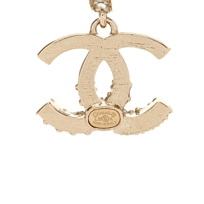 Chanel Crystal Bead CC Hoop Drop Earrings Light Gold 4 of 5