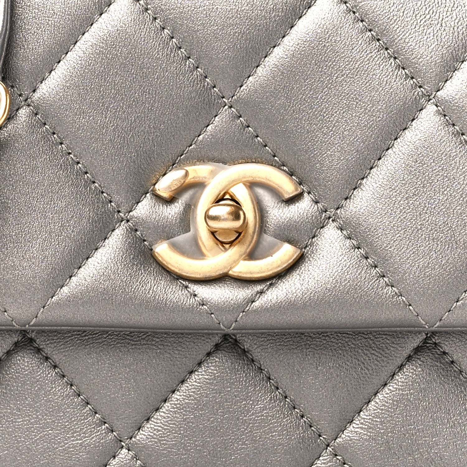 Chanel Metallic Lambskin Quilted Mini Side Note Flap Grey 9 of 11