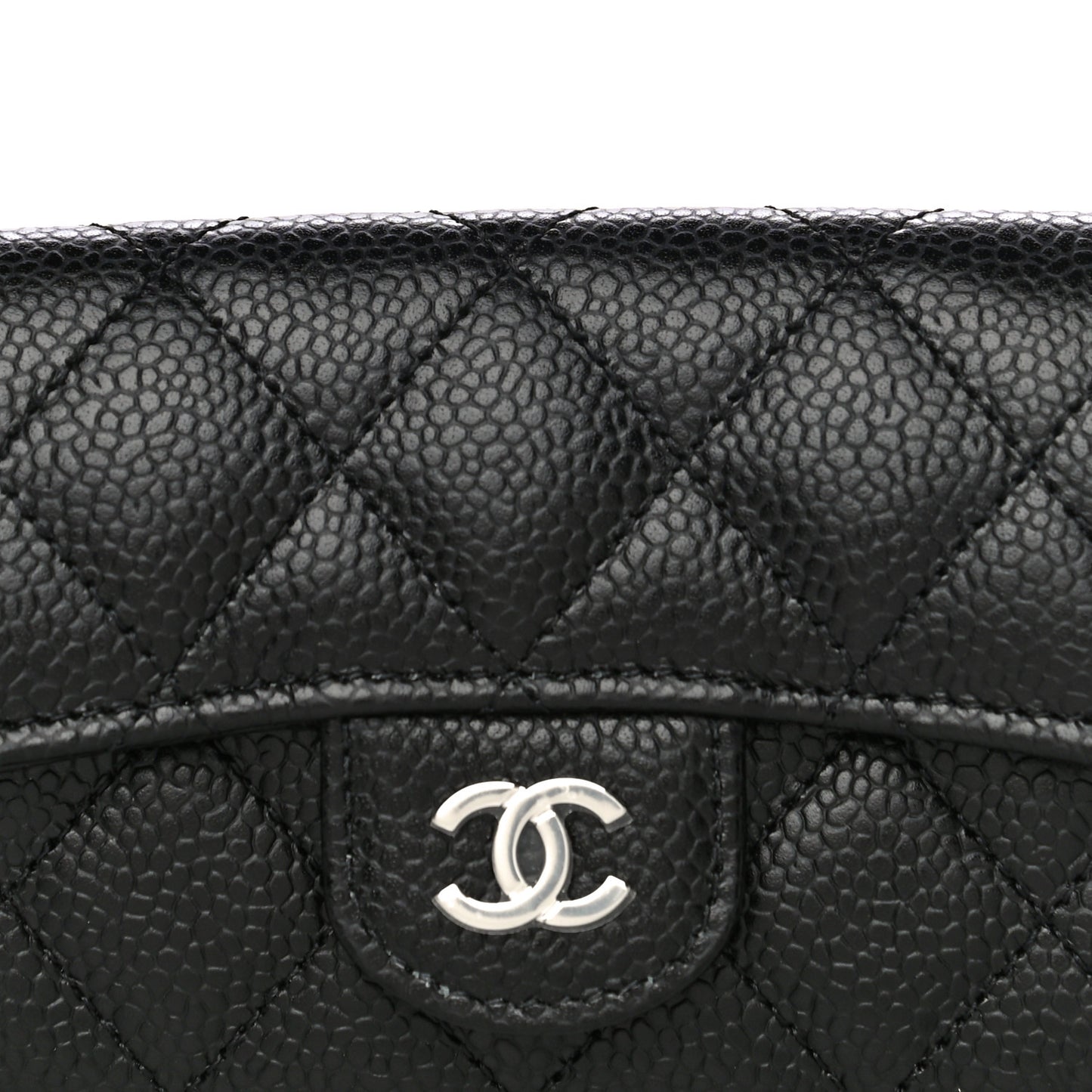 Caviar Quilted Flap Card Holder Wallet Black