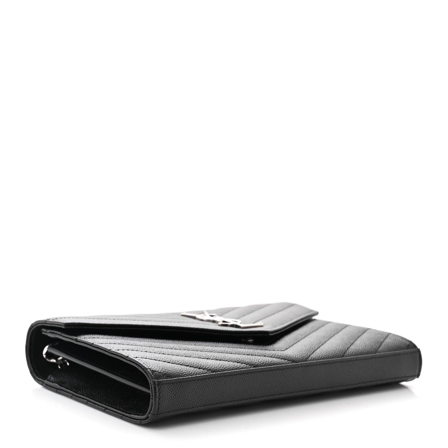 Saint Laurent Grain De Poudre Matelasse Chevron Monogram Chain Wallet Black 4 of 11