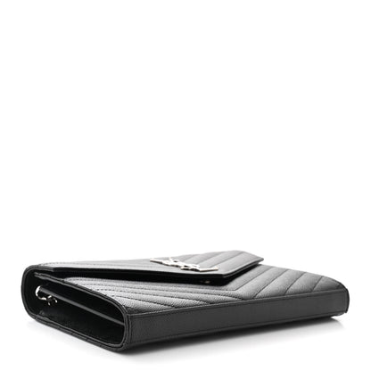 Saint Laurent Grain De Poudre Matelasse Chevron Monogram Chain Wallet Black 4 of 11