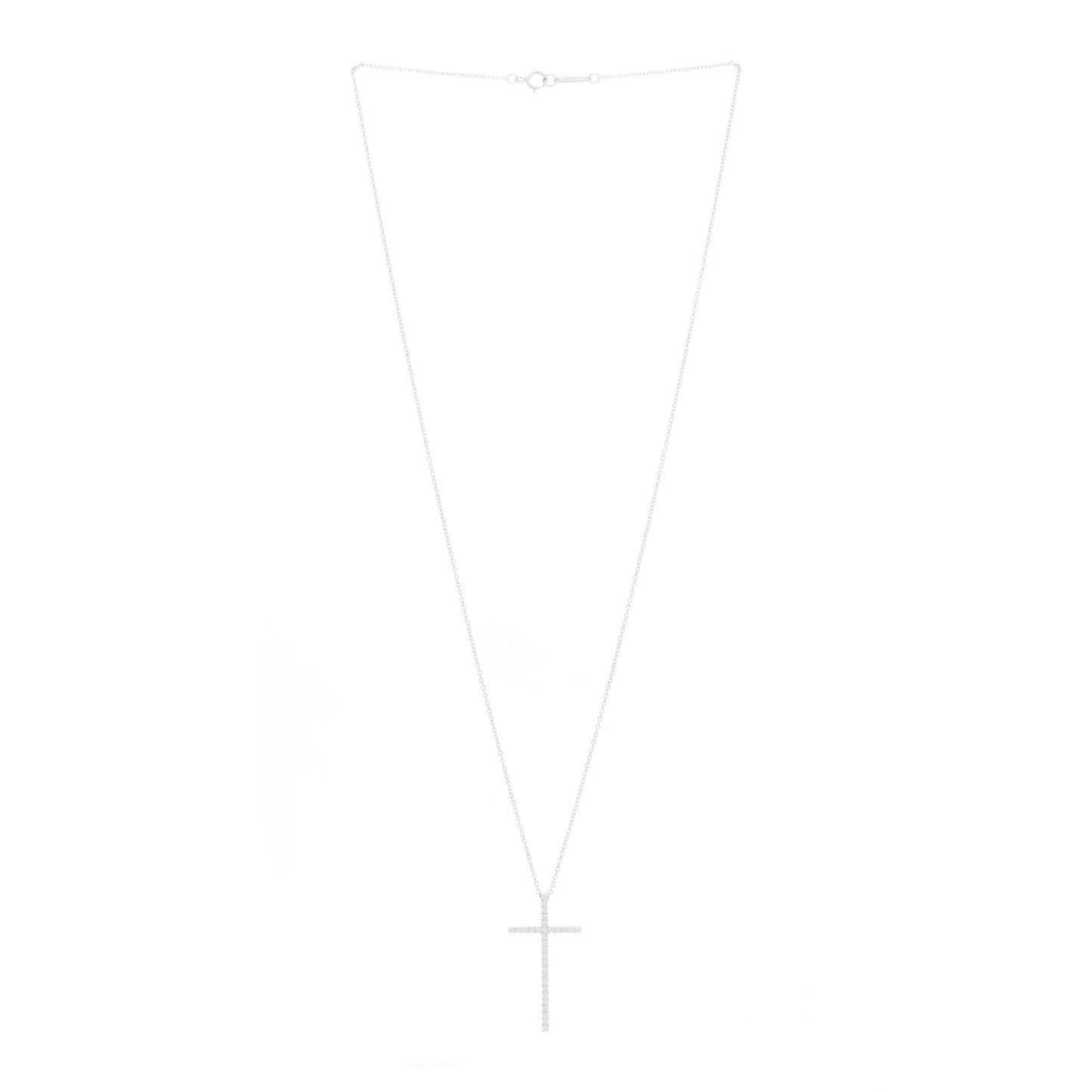 18K White Gold Diamond Metro Cross Pendant Necklace