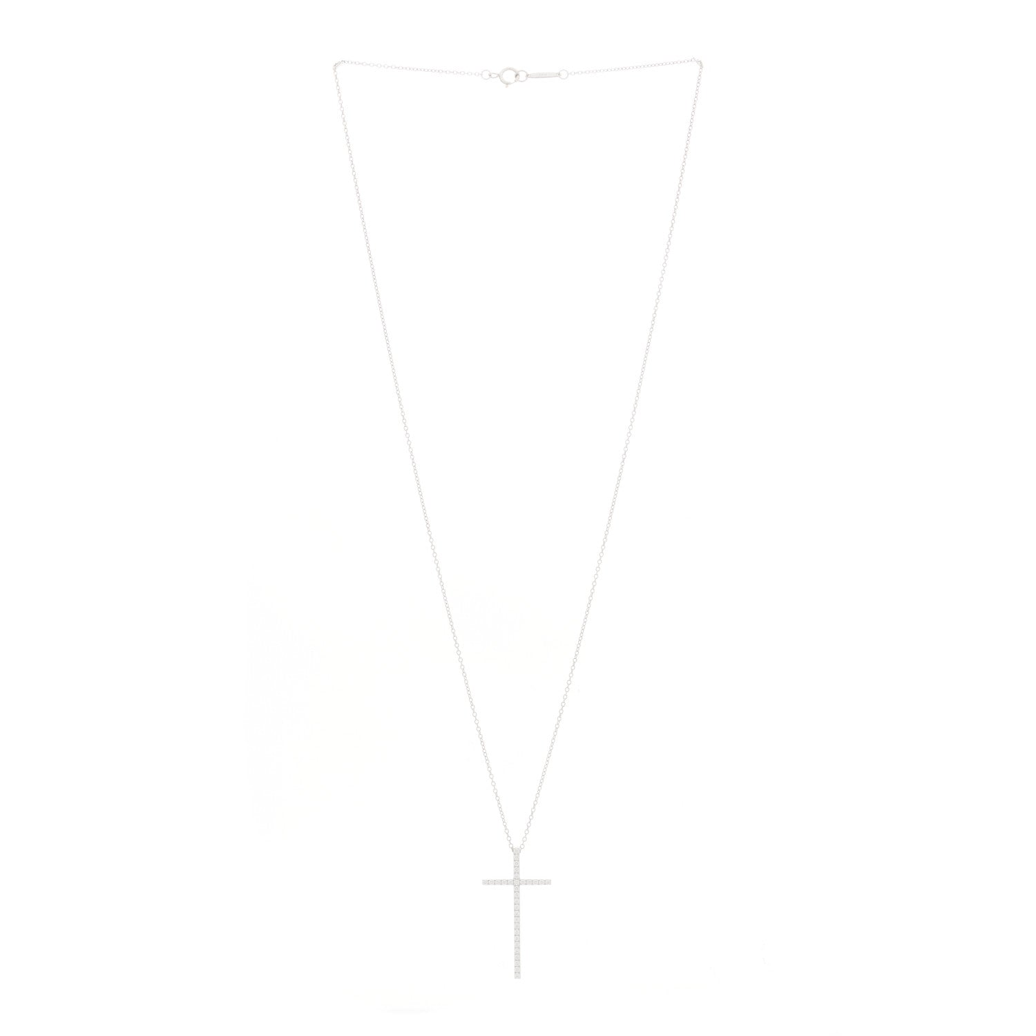 Tiffany 18K White Gold Diamond Metro Cross Pendant Necklace 2 of 6