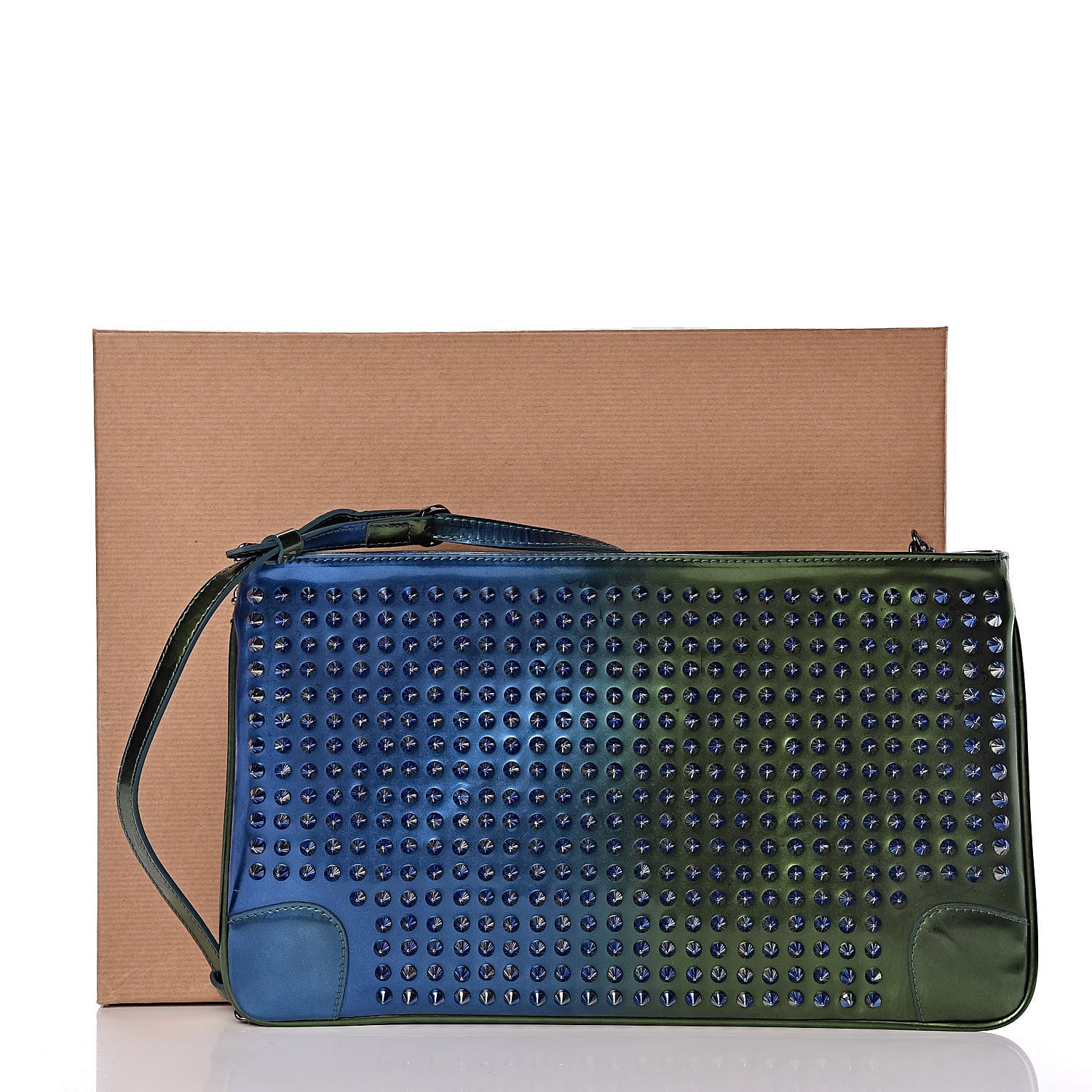 Christian Louboutin Patent Scarabe Loubiposh Spikes Chain Clutch Ocean Amazon 11 of 11