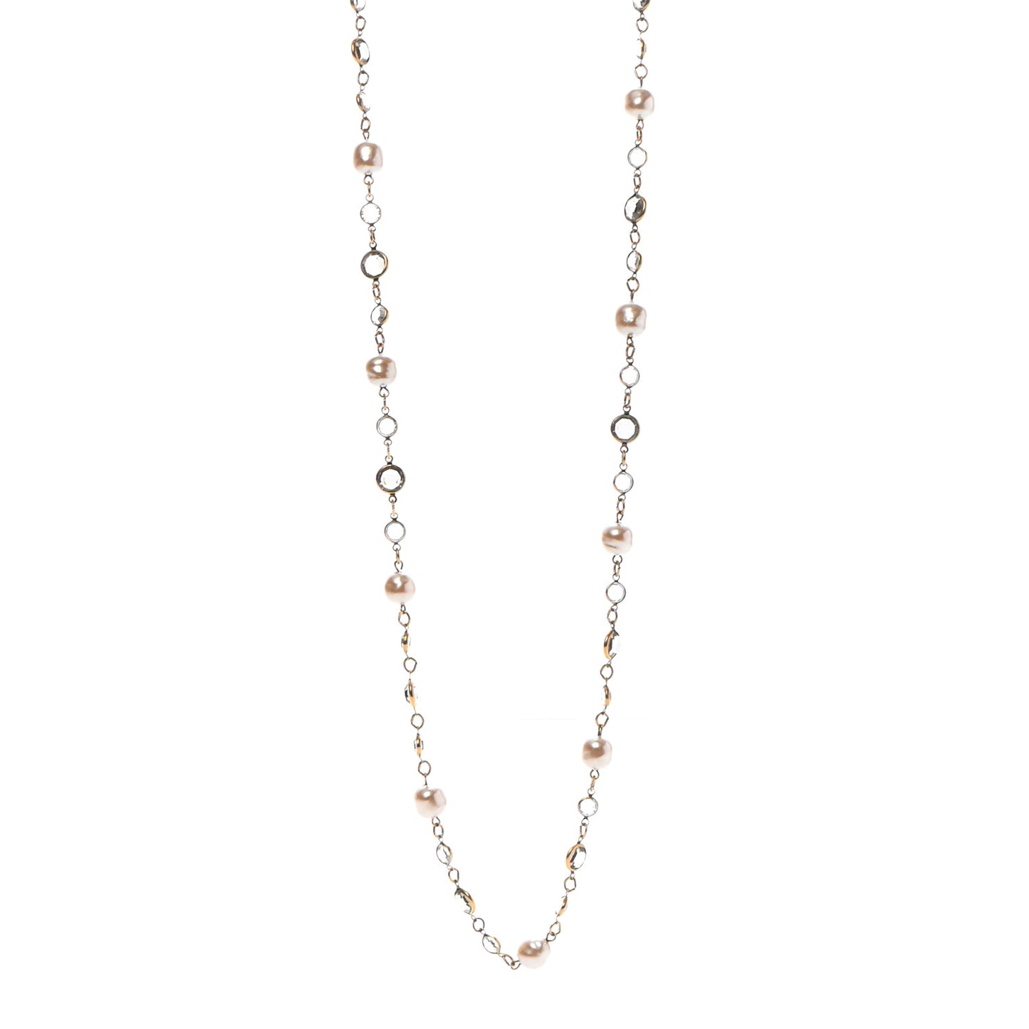 Crystal Pearl CC Long Necklace Gold