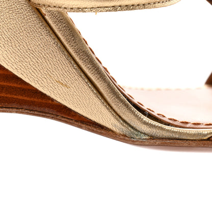Louis Vuitton Metallic Calfskin Wood Wedge Sandals 36 Brown Gold 11 of 12