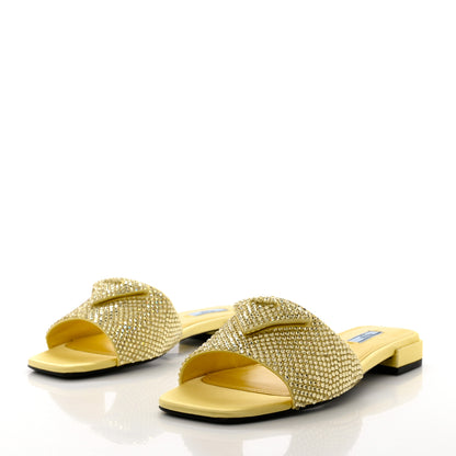 Prada Satin Crystal Logo 10mm Slide Sandals 40 Ananas 3 of 8