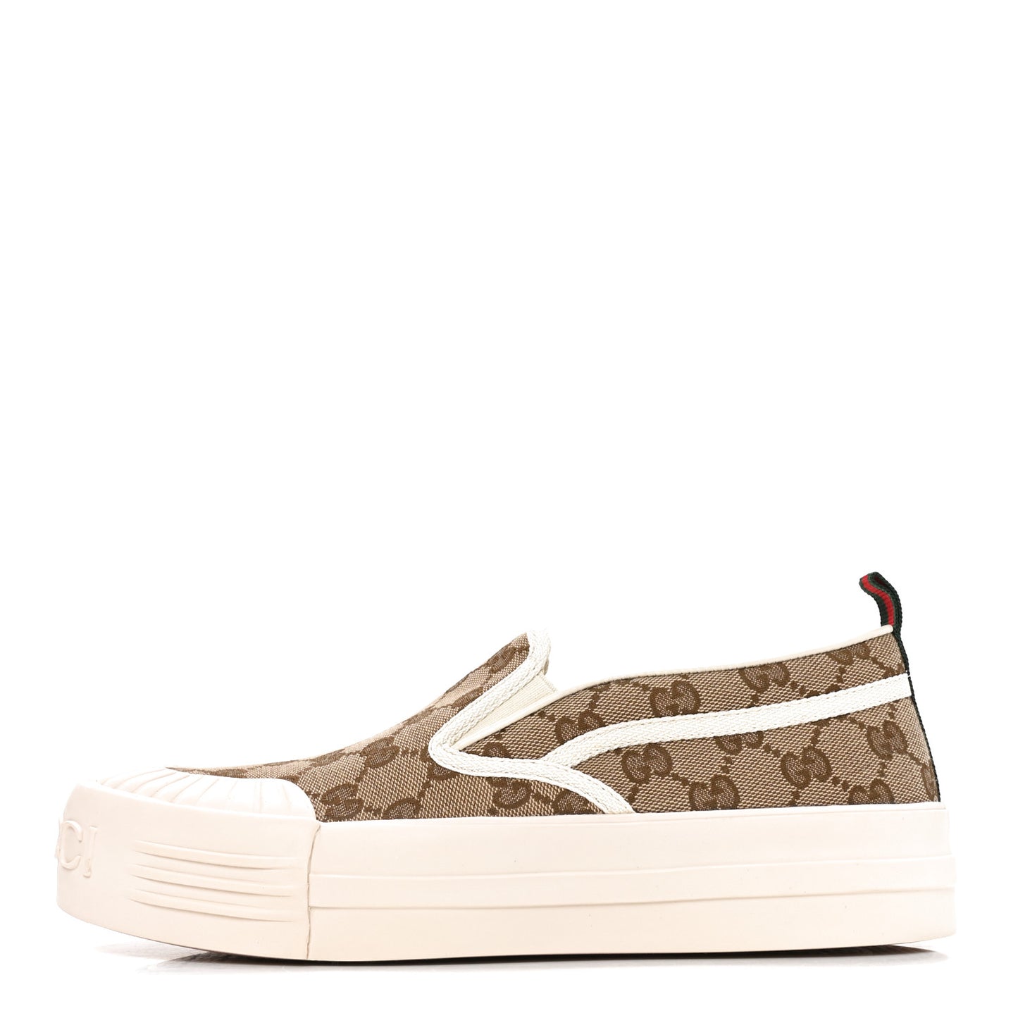 GG Monogram Womens Slip Sneakers 40 Beige Ebony Mystic White