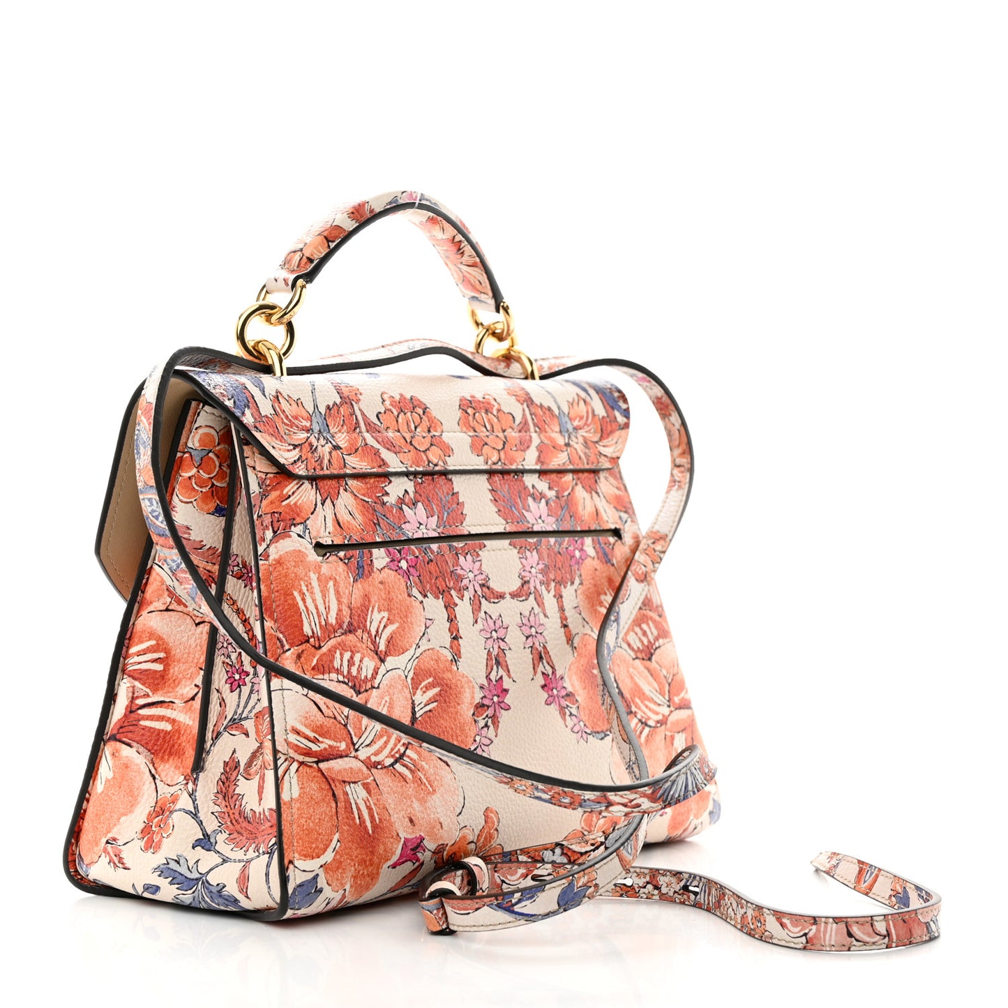 Calfskin Fiori Print Margot Top Handle Satchel New White