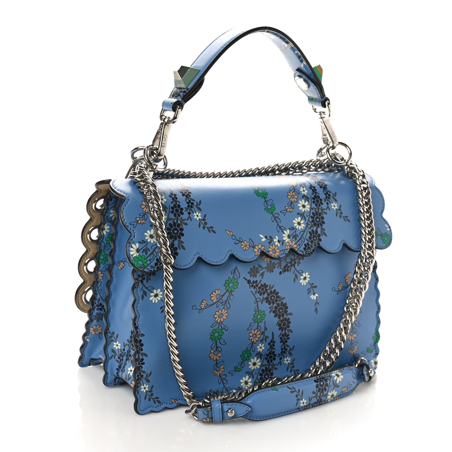 Fendi Vitello Liberty Japanese Blossom Scalloped Studded Grommet Kan I Shoulder Bag Nebula Multicolor 3 of 8