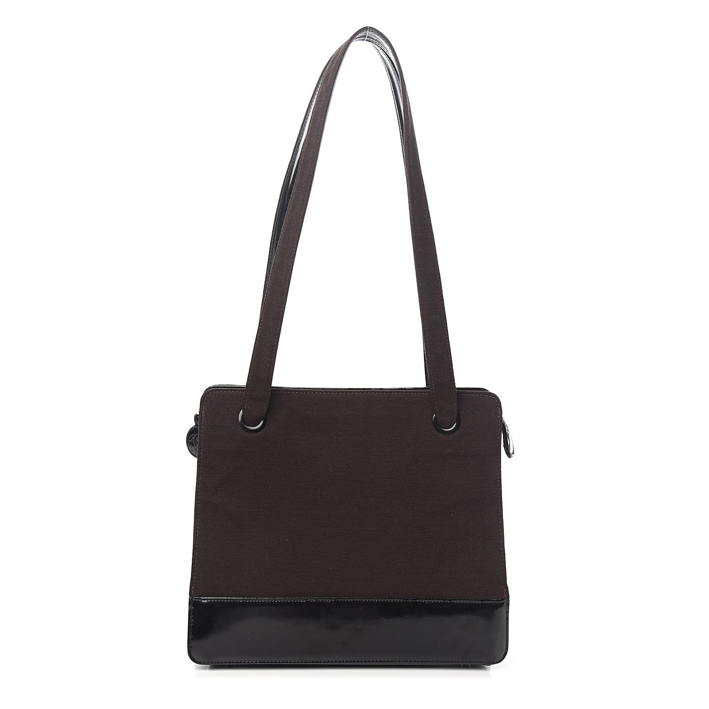 Patent Jersey Shoulder Bag Dark Brown