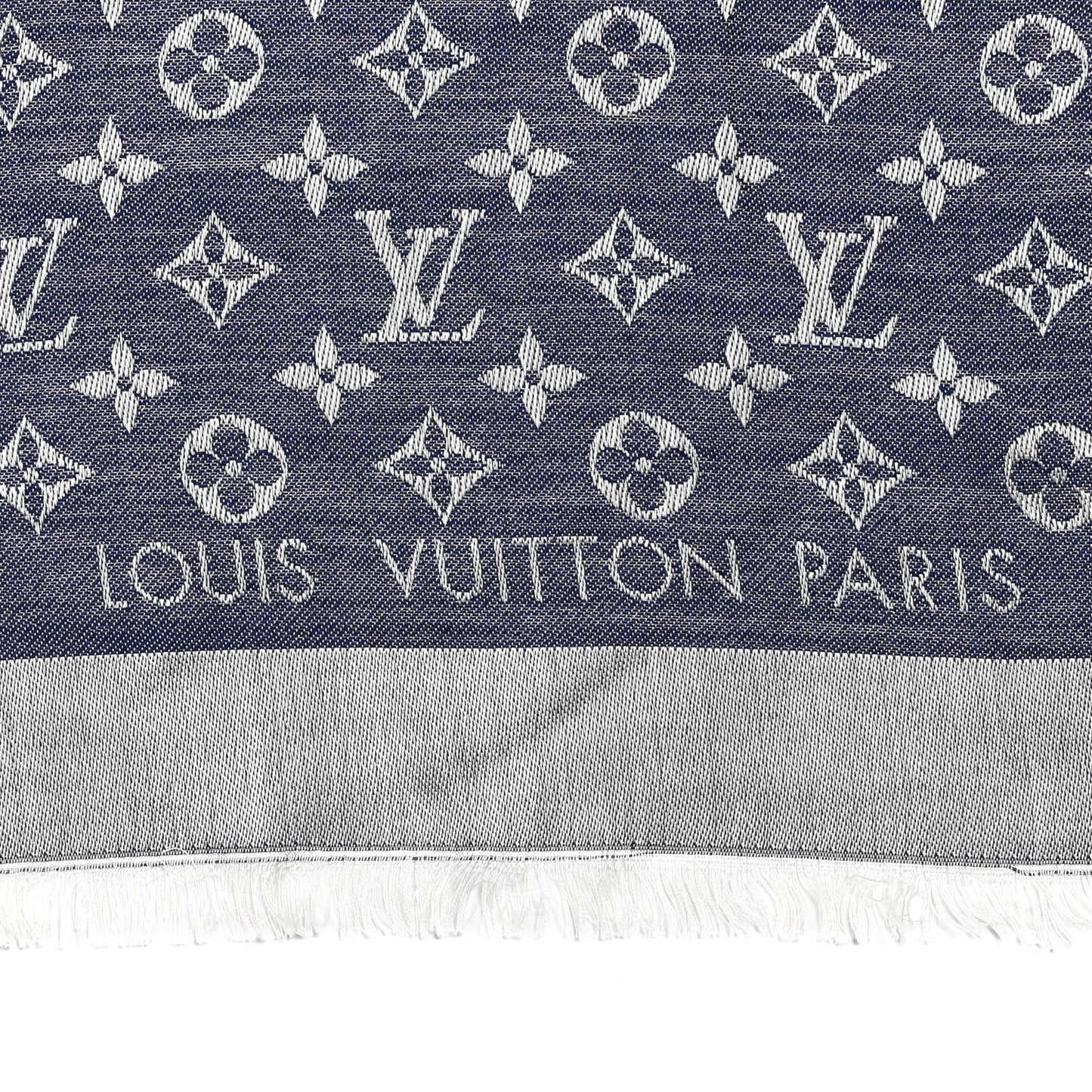 Silk Wool Monogram Denim Shawl Blue