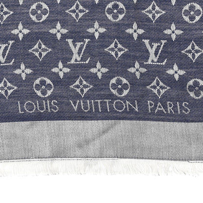 Louis Vuitton Silk Wool Monogram Denim Shawl Blue 2 of 5