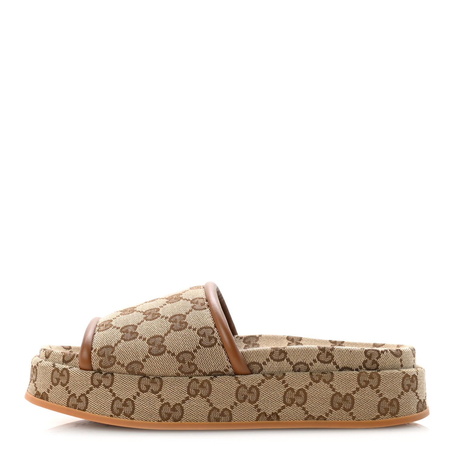Gucci Original GG Canvas Monogram Womens GG Platform Sandals 38.5 Beige Ebony Sundial 1 of 10