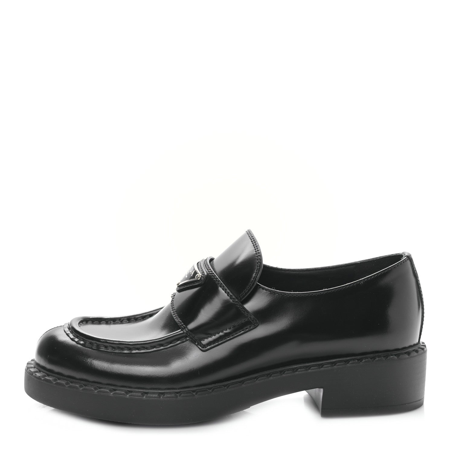 Prada Spazzolato Metal Triangle Logo 50mm Loafers 38.5 Black 1 of 9